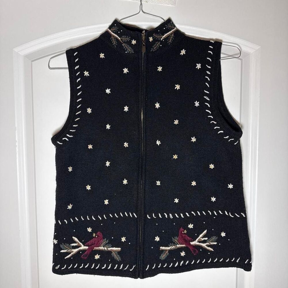 Vintage Christopher & Banks Cardinal Embroidered Sweater Vest M